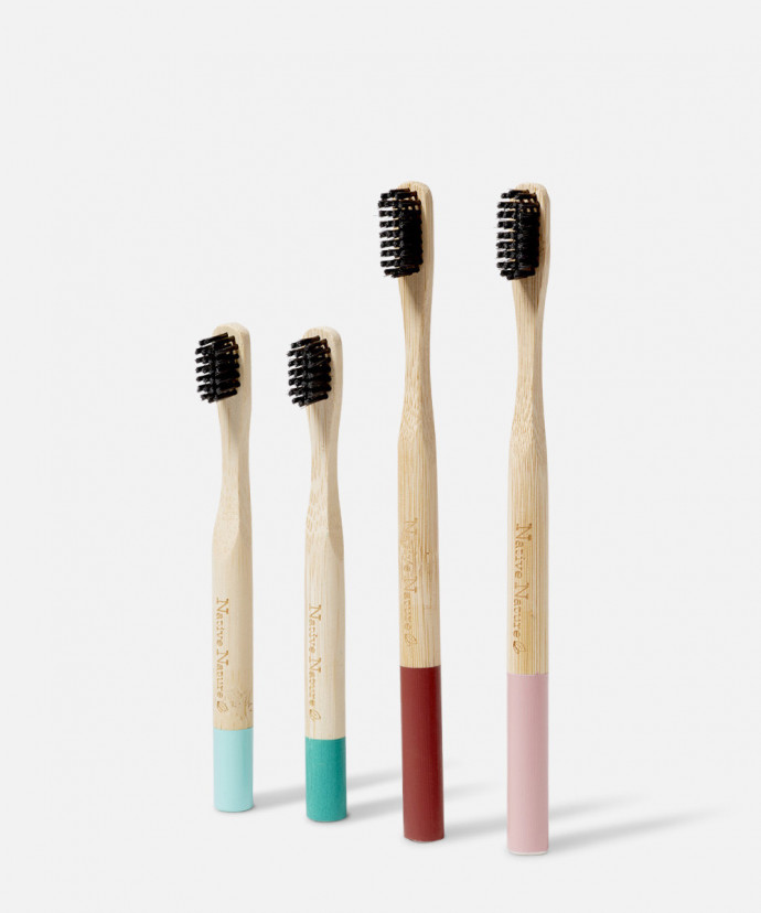4 Brosses à Dents pour Enfants et Adultes en Bambou